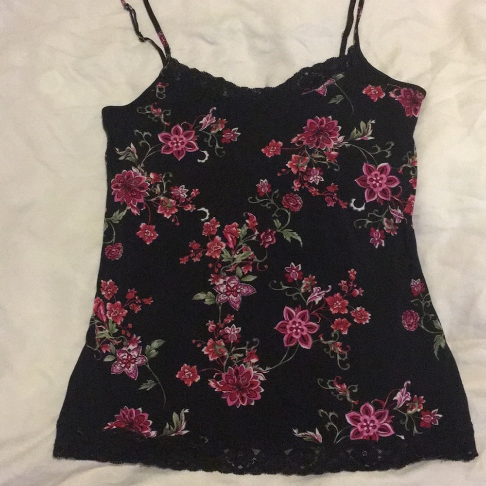 Pink floral spaghetti strap top